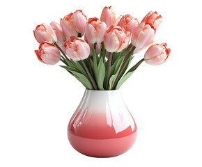 Vibrant pink tulips arrangement stylish vase floral decoration isolated on transparent background