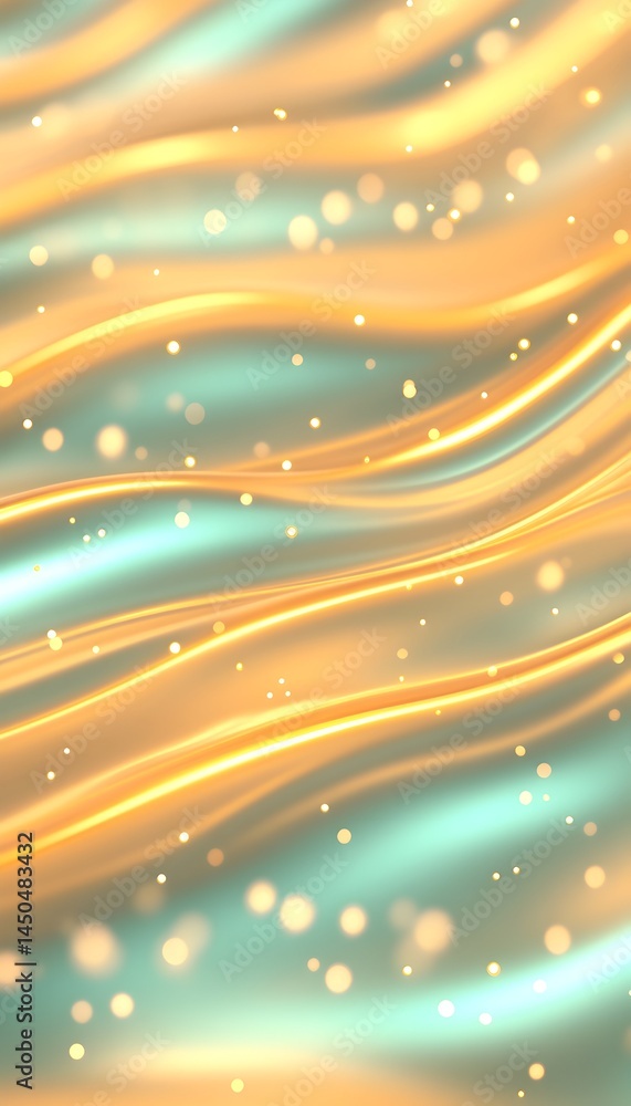 Aufkleber abstract background with flowing turquoise and orange lines and bokeh lights