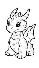Obraz premium Adorable baby dragon, sitting, large eyes, small wings, detailed scales