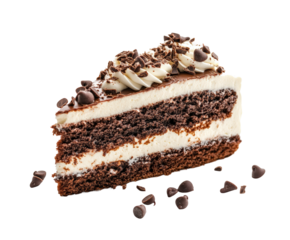 Delicious chocolate cake slice bakery food dessert isolated on transparent background