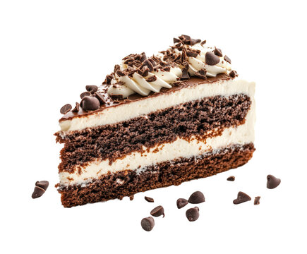 Delicious chocolate cake slice bakery food dessert isolated on transparent background