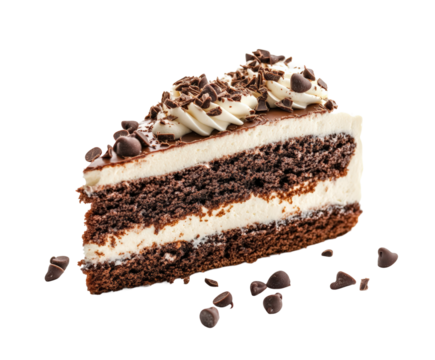 Delicious chocolate cake slice bakery food dessert isolated on transparent background
