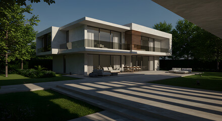 Modern Estate Amidst Verdant Landscape With Elegant Architectural Design