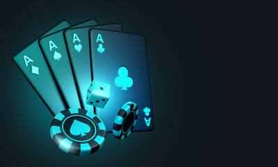 Fototapeta premium Casino poker chips in the air 3D render. Gambling, Jackpot Winner, Poker chips and dices