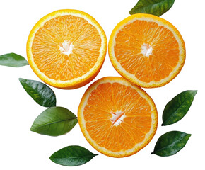 Slicing fresh oranges for juice preparation kitchen food bright isolated on transparent background