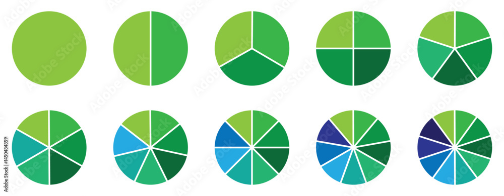 Poster pie chart infographic set. circle diagram collection with sections or parts. segmented circle icons 