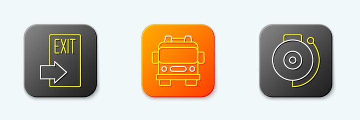 Set line Fire exit, Emergency call 911 and Ringing alarm bell icon. Vector