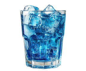 Refreshing blue drink with ice cubes conceptual isolated on transparent background