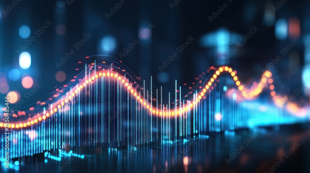 Poster abstract data visualization dynamic wave graph blue and orange technology design