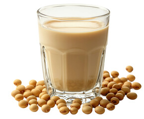 Delicious soy milk beverage with soybeans kitchen food bright light isolated on transparent...