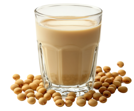 Delicious soy milk beverage with soybeans kitchen food bright light isolated on transparent background