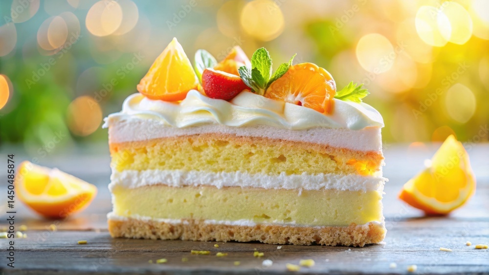 Aufkleber a creamy layer cake with orange slices and mint leaves decorated with a whipped cream frosting and a