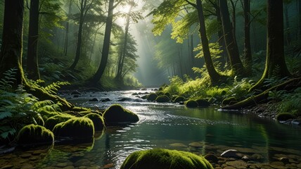 Obraz premium Sunlit Forest Stream