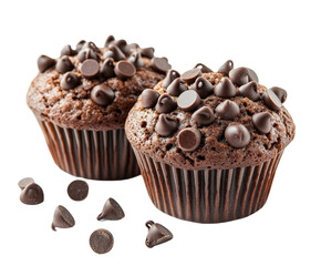 Delicious chocolate chip muffins bakery food bright isolated on transparent background