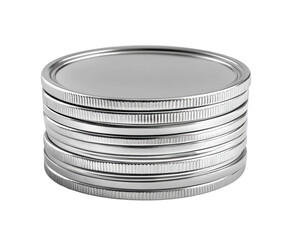 Stacked silver coins displayed on product isolated on transparent background