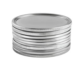 Stacked silver coins displayed on product isolated on transparent background