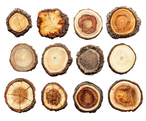 Nature's beautiful cross-cut wood slices forest natural light isolated on transparent background