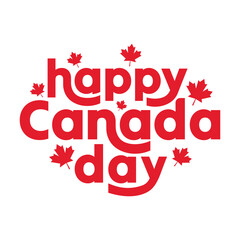Canada Day typography vector illustration with maple Leafs. Banner, poster, template to celebrate Canada Day on 1st of July. sticker, label, tag Vector illustration. Red color text on white background