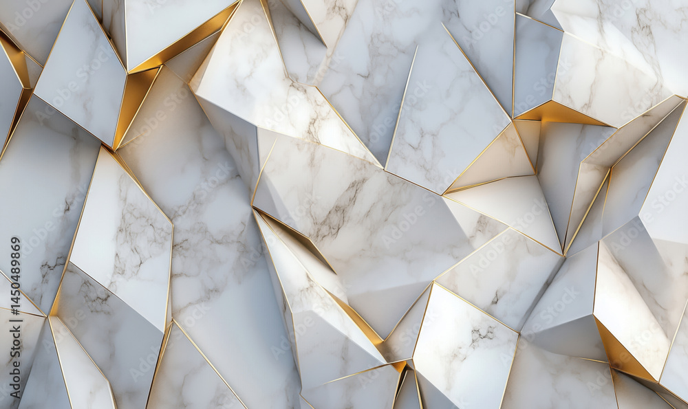 Poster abstract marble and gold geometric background with sharp angles and facets.