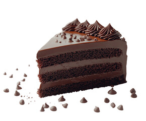 Delicious chocolate cake slice bakery food bright isolated on transparent background