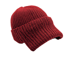Cozy winter action red knit beanie in urban fashion casual vibe isolated on transparent background