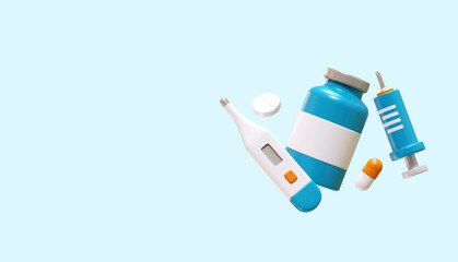 Medical banner 3d render illustration, Medical banner, Medical pill and capsule