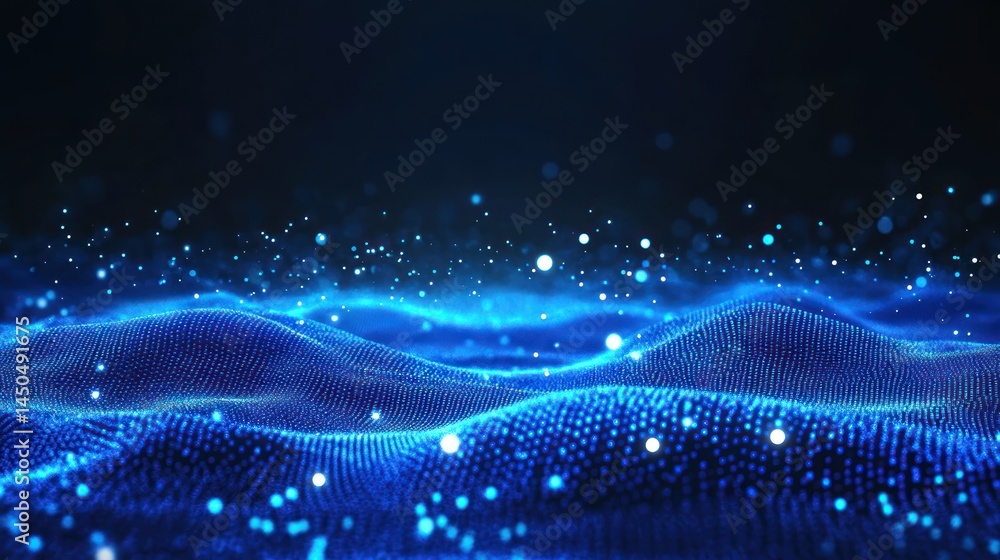 Poster blue particle wave abstract background digital technology design
