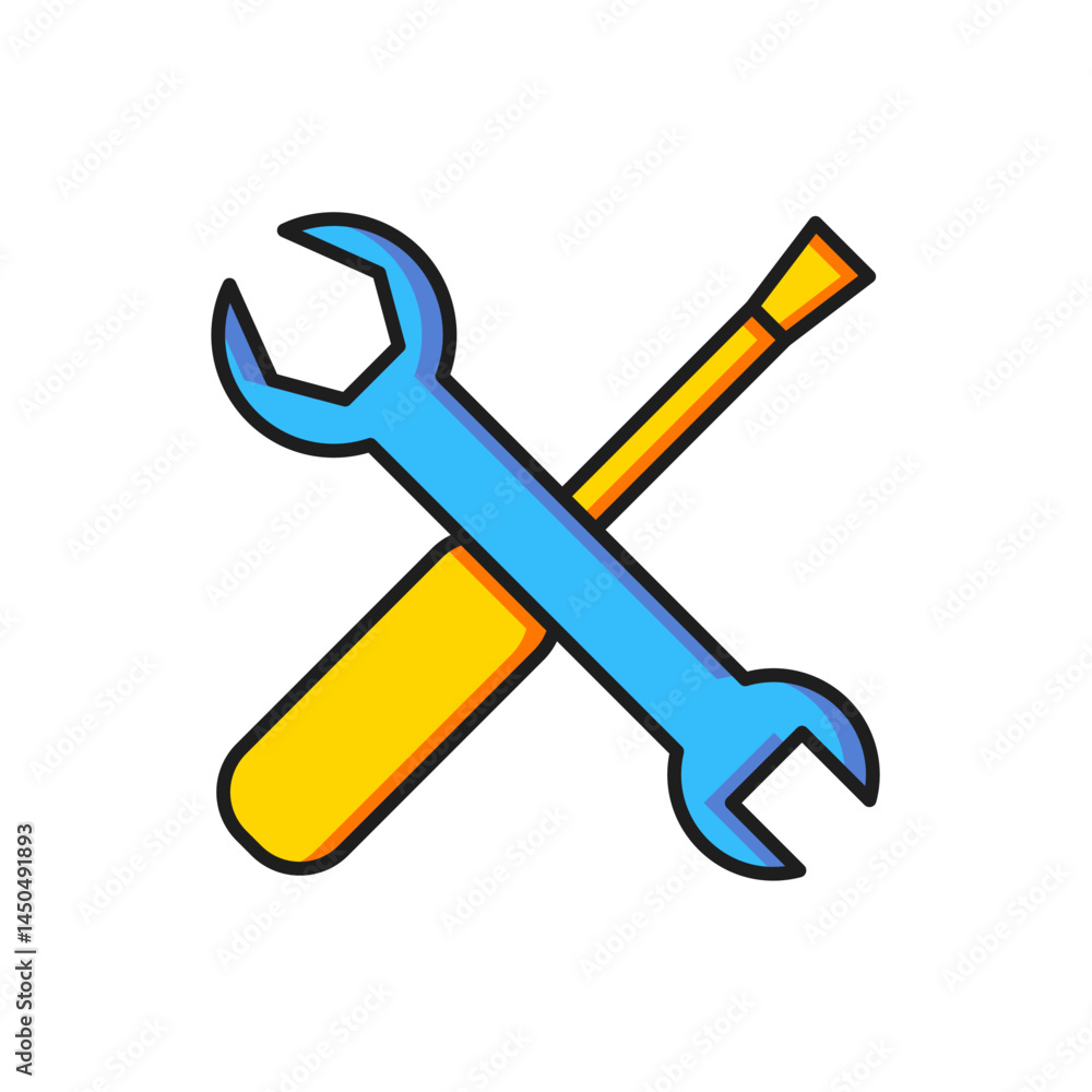 Poster color screwdriver and wrench spanner tools icon isolated on white background. service tool symbol. f