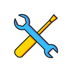 Color Screwdriver and wrench spanner tools icon isolated on white background. Service tool symbol. Flat filled outline style with shadow. Vector