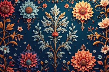 Intricate floral damask, elegant swirls and vines, texture, interior, vine