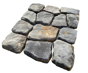 Arranging natural stone pavers for pathways garden landscape aesthetic isolated on transparent...