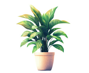 Vibrant green plant in white pot space nature minimalist style isolated on transparent background