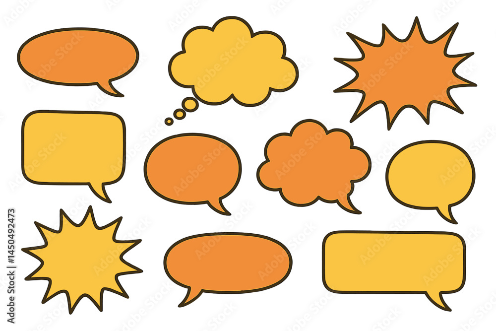 Poster colorful flat vector illustration of speech bubbles and stars used for dialogues in communication an