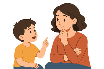 Mother and child engaged in a thoughtful conversation about dreams and aspirations in a cozy setting