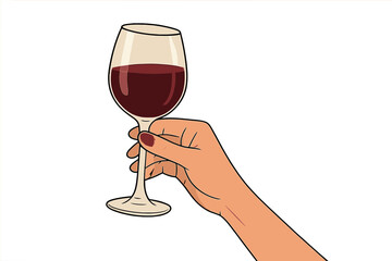 Holding a glass of red wine in a flat vector illustration showcasing a relaxed moment