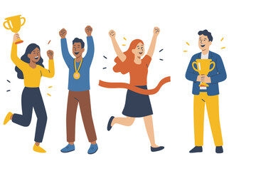 Celebrating victory in a cheerful gathering with friends at an award ceremony