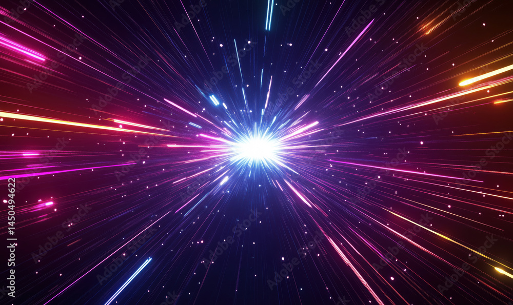 Aufkleber colorful light burst with dynamic rays and starry background in cosmic space.