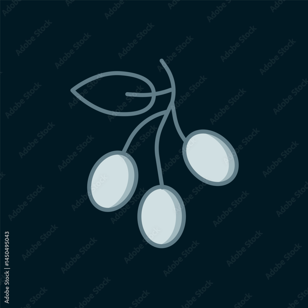 Poster line olives branch icon isolated on black background. flat filled outline style with shadow. vector