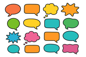 Colorful flat vector speech bubbles and shapes for graphic design and communication