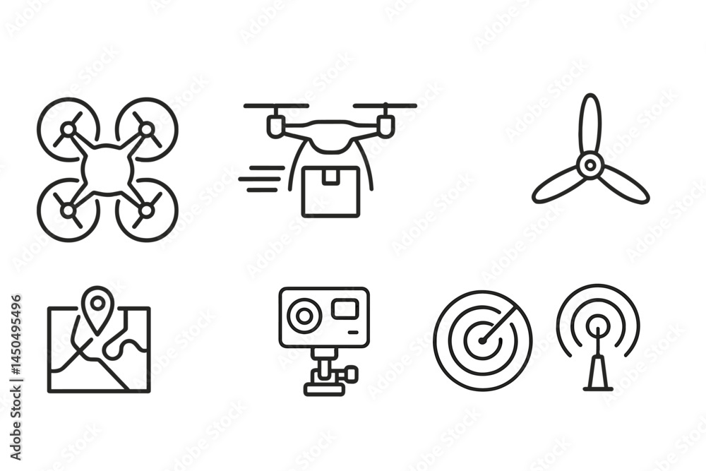 Poster modern drone technology for package delivery and navigation with gps tracking and communication