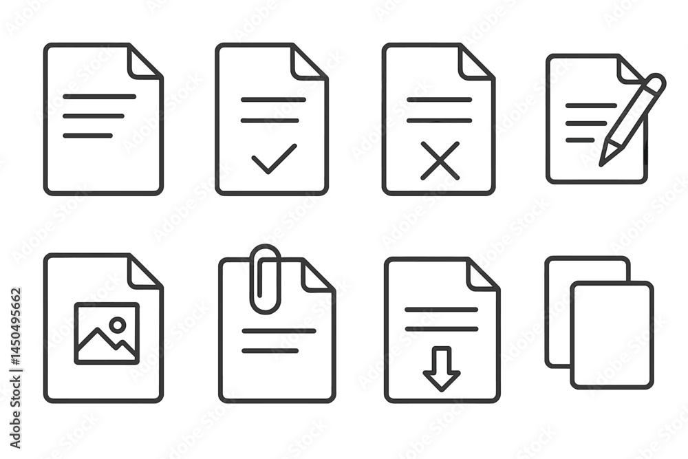 Poster flat vector illustration displaying various document icons in a clean and simplistic design suitable