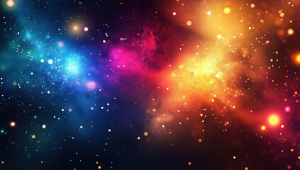 Fototapeta premium Cosmic scene featuring radiant stars and nebula clouds in a vivid spectrum of colors