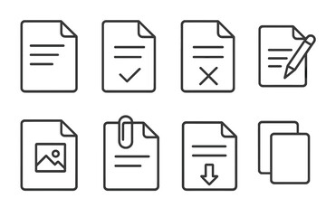 Flat vector illustration displaying various document icons in a clean and simplistic design suitable for digital media use