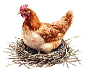 Nurturing hen in nest farmyard digital tranquil view isolated on transparent background
