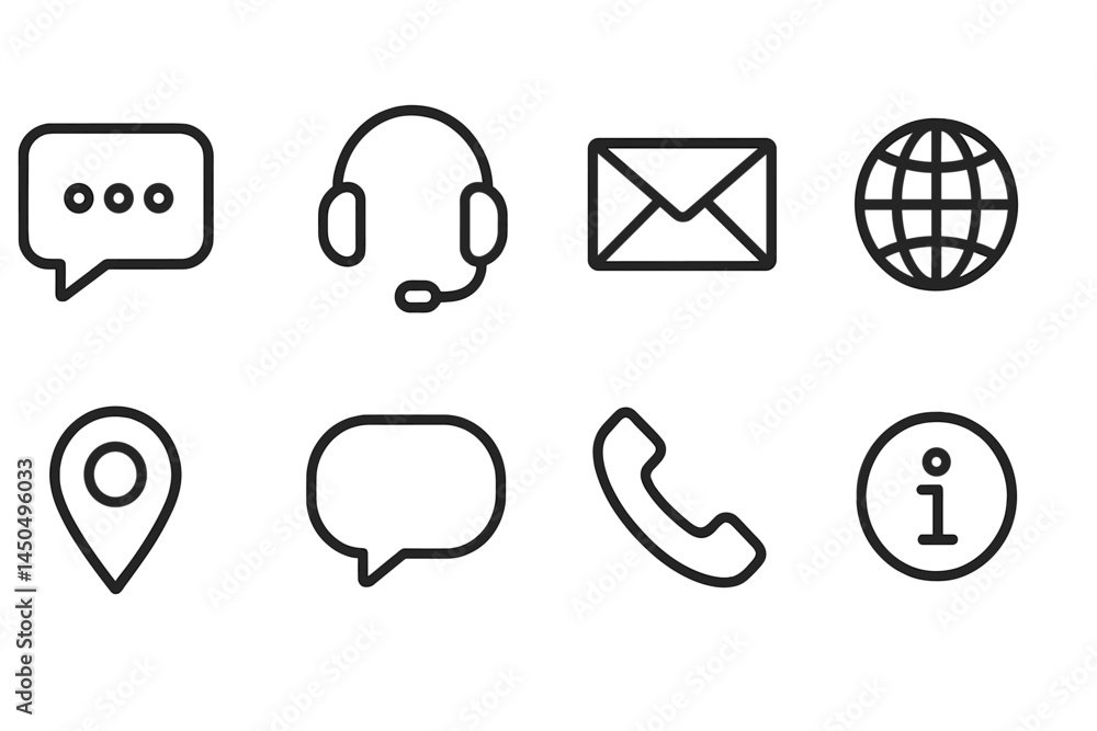 Poster vector illustration of communication icons representing various modes of contact and support tools f