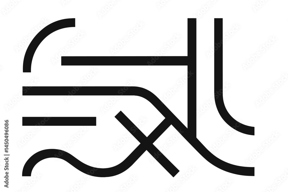 Poster abstract flat vector illustration of intertwining lines in black on a white background depicting mod