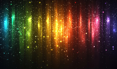 Fototapeta premium Colorful abstract light streaks with sparkling particles in vibrant rainbow hues.
