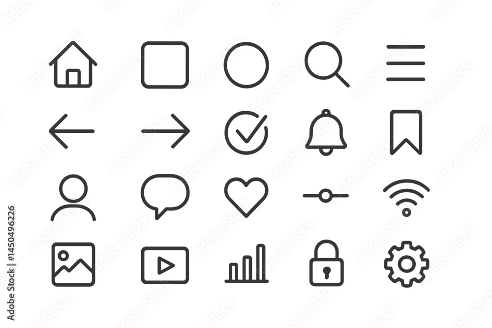 Poster flat vector illustration of various icons representing different functions and features in a sleek d