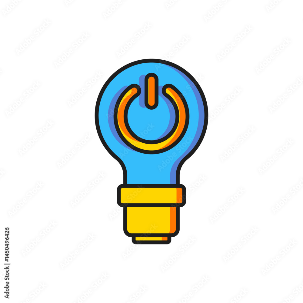 Poster color light bulb with lightning symbol icon isolated on white background. light lamp sign. idea symb