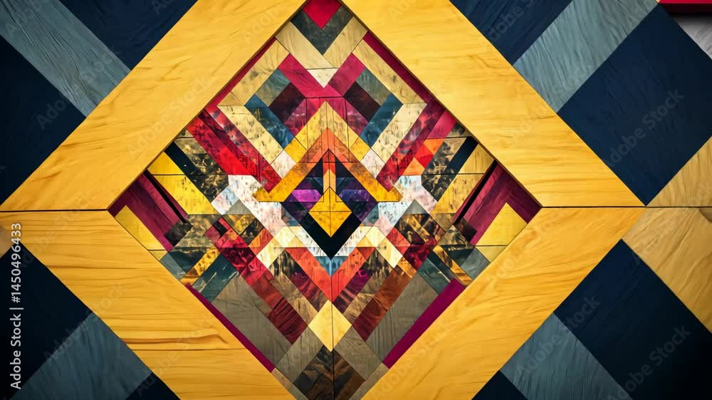 Poster vibrant geometric patterns transitioning in dynamic multicolored sequence